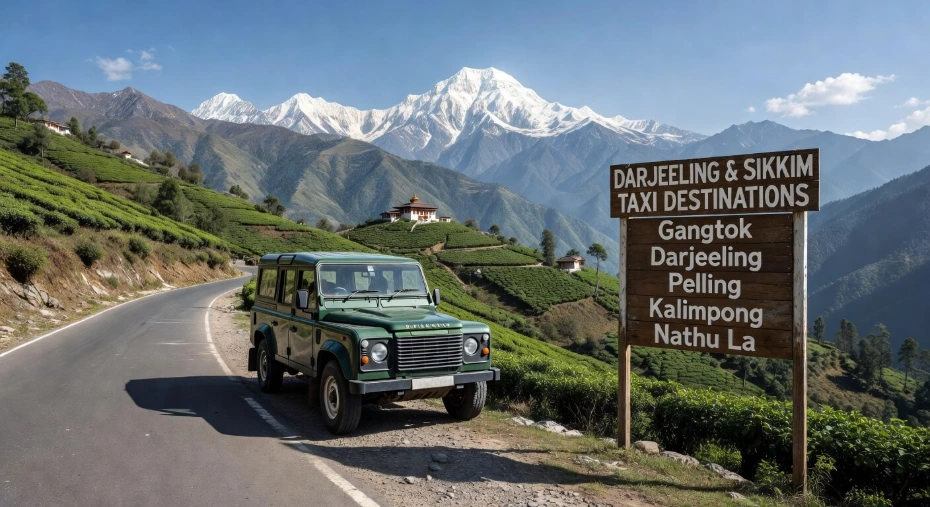 Darjeeling Sikkim Taxi Destinations – best cab service for sightseeing tours in Darjeeling, Gangtok, Kalimpong, Pelling, North East India, with airport transfers from Bagdogra and Pakyong, verified drivers, and affordable taxi packages