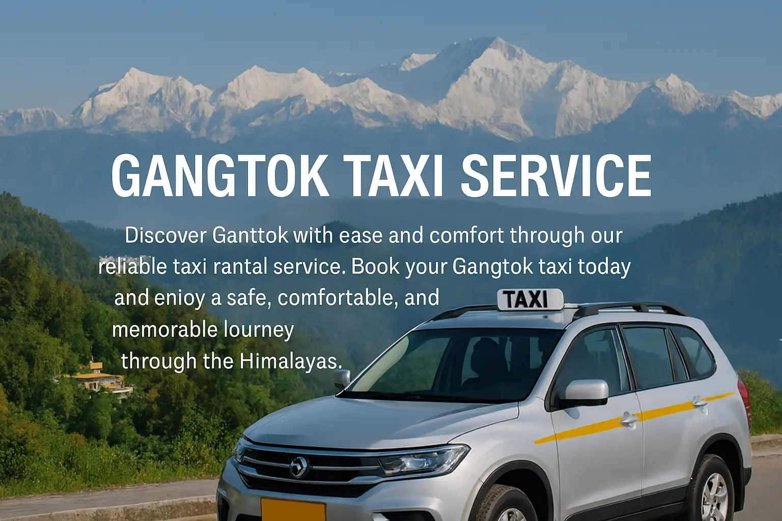 Gangtok taxi service SUV on Himalayan road with scenic mountain backdrop, ideal for local sightseeing, Nathula Pass tours, airport transfers, and Sikkim cab booking. Reliable Gangtok cab rental with professional drivers and comfortable vehicles for travel in Gangtok and North Sikkim.