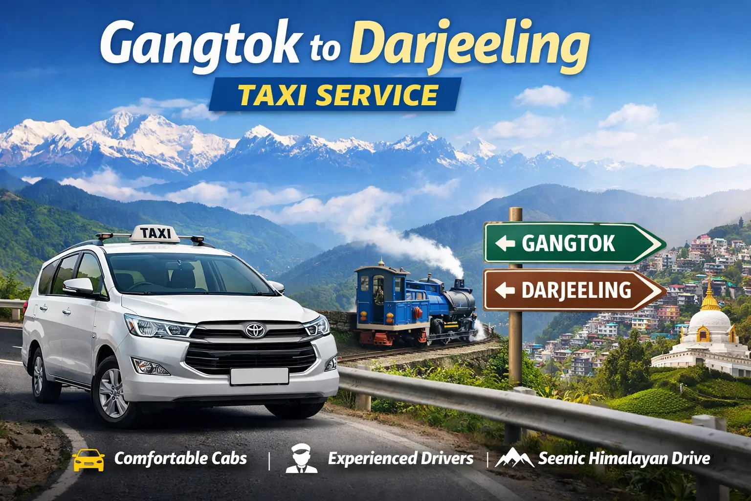 Gangtok to Darjeeling taxi service with Innova SUV on Himalayan mountain road, Darjeeling toy train, Kanchenjunga view, affordable cab booking, Sikkim to Darjeeling transfer, best taxi fare Gangtok Darjeeling, private car rental hills Gangtok to Darjeeling taxi service with Innova SUV on Himalayan mountain road, Darjeeling toy train, Kanchenjunga view, affordable cab booking, Sikkim to Darjeeling transfer, best taxi fare Gangtok Darjeeling, private car rental hills