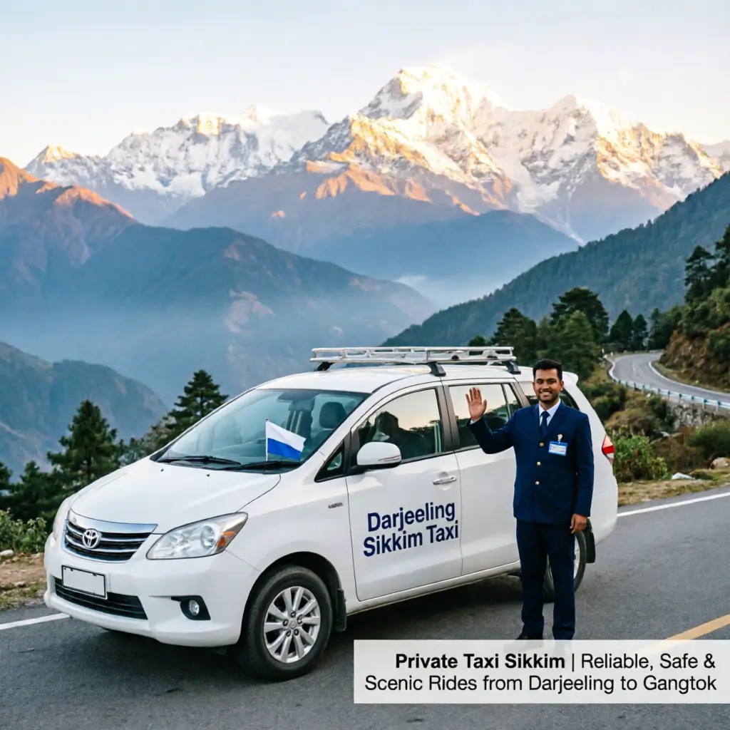 Private taxi service in Sikkim with comfortable cab options for sightseeing and tours across Gangtok, Pelling, Lachung, and Lachen.